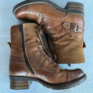 Taos Crave Leather lug sole combat booties - brown - boots - zip up - EUC - 40